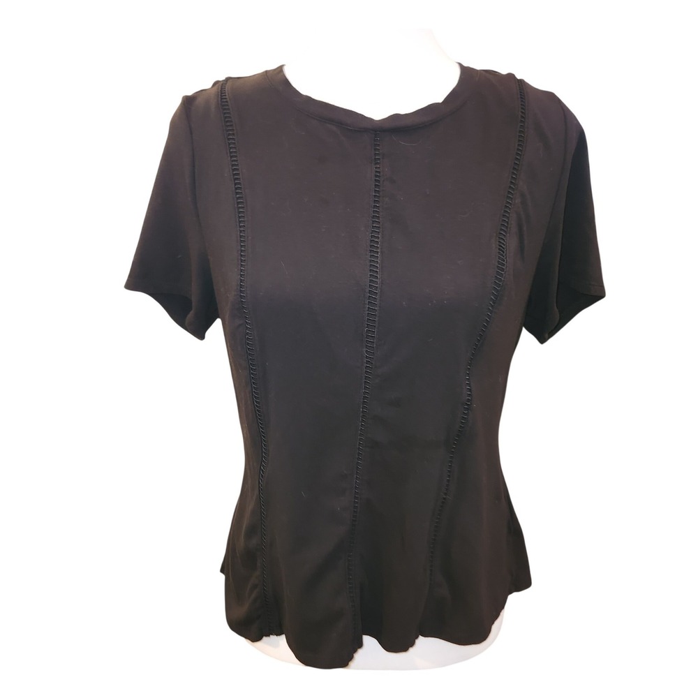 Carmen Marc Valvo Black Short Sleeve Scoop Neck Top M/M